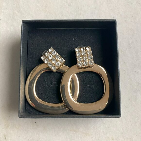 Elegant Large Fantasy Gold and Zirconia Diamonds Bling Earrings - Picture 1 of 4